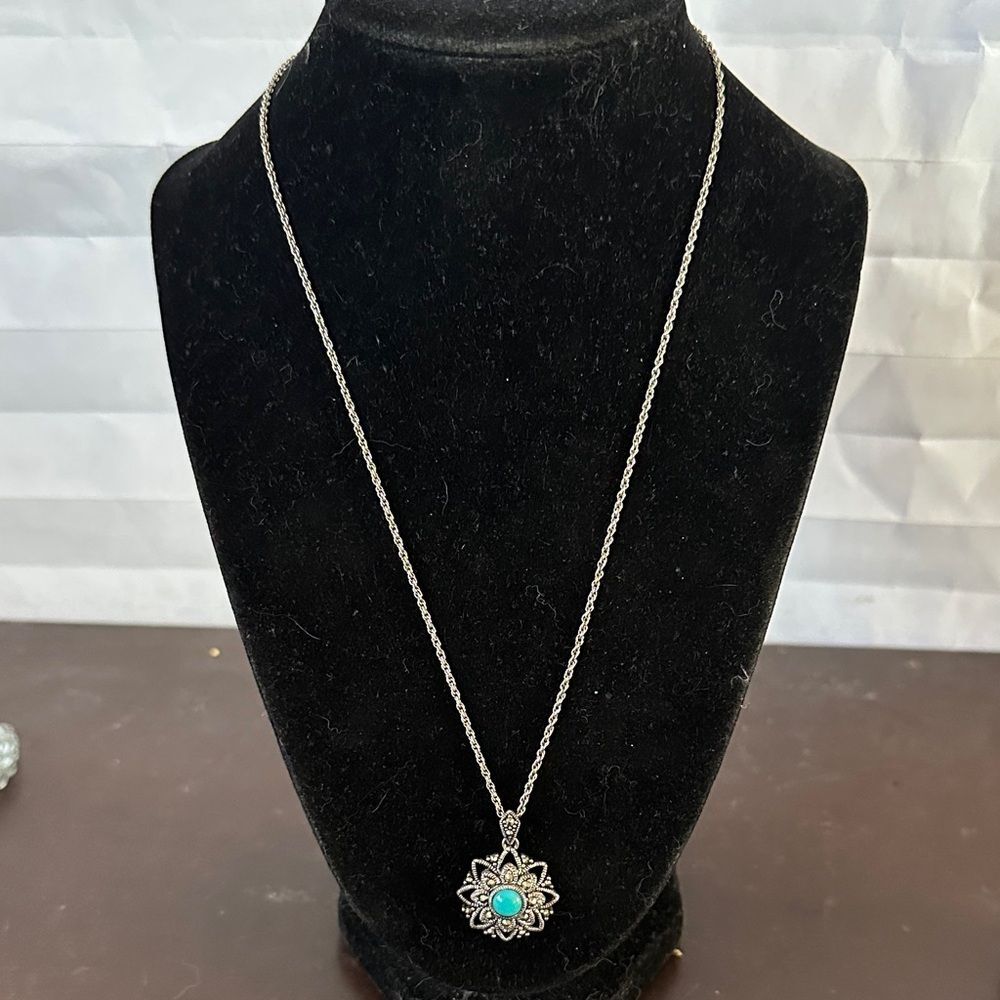 Elegant Silver Necklace with Faux Turquoise Pendant
